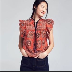 Faherty Brand Kingsley Print Top Orange Size L